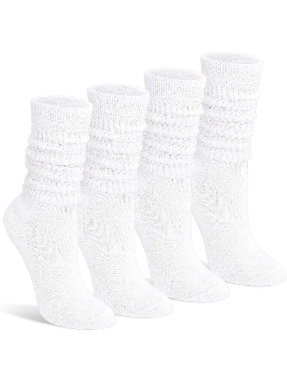 🧦Women's All White 4 Pairs Slouchy Socks Boot Long Knee High Slouch Socks